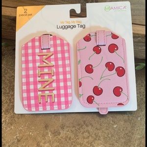 NWT MI AMICA LUGGAGE TAGS/ PINK / 
PLAID “MINE”/CHERRIES
